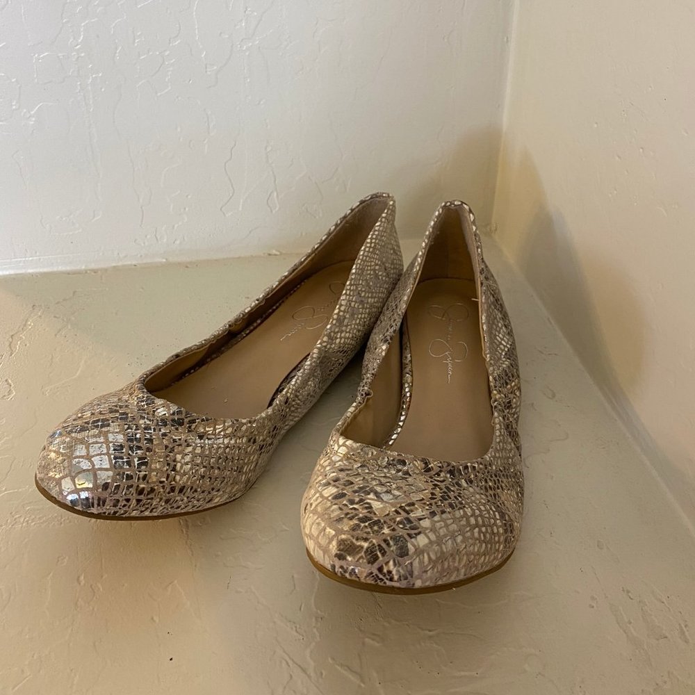 ❤️️ Jessica Simpson Metallic Snakeskin Flats Shoes